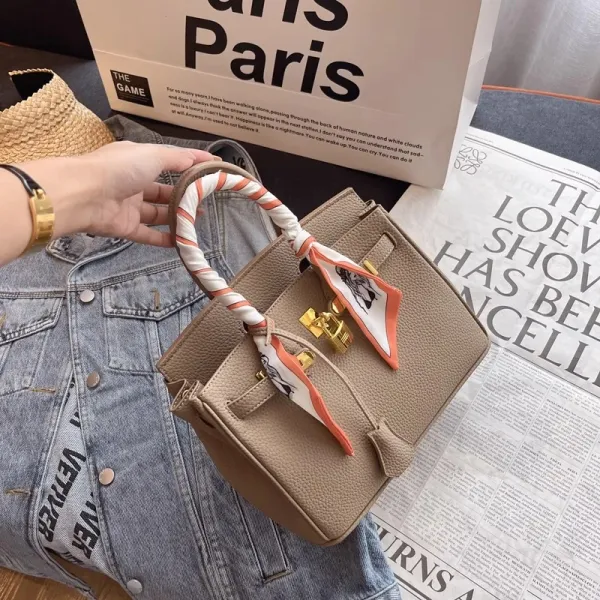 Loewe Mini Puzzle Bag Beige with Silk Scarf Handle Handbag - 1