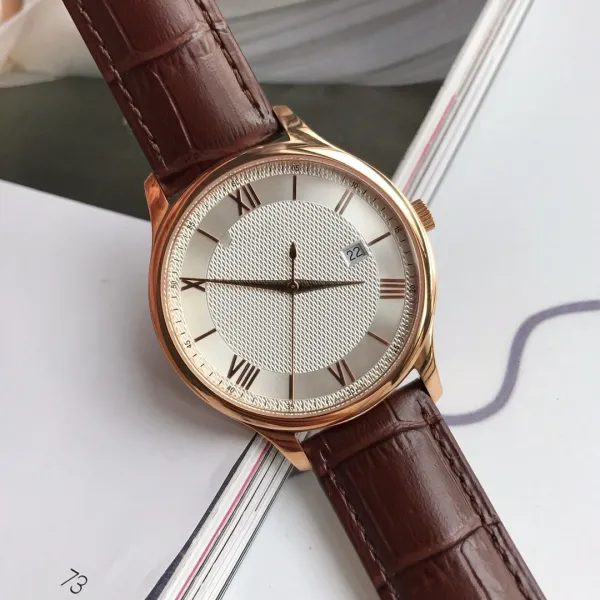Design Classic Dress Watch Rose Gold Case Brown Leather Strap Mechanical Watch Watches - 1