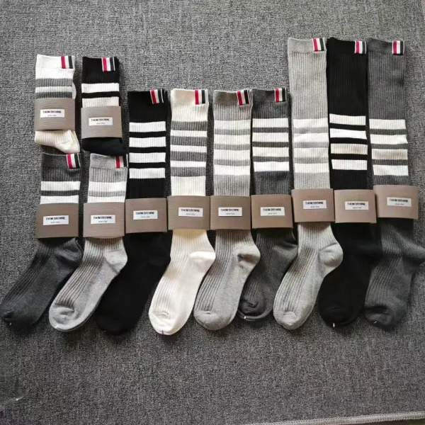 Thom Browne Ribbed Knee-High Socks Gray with Four-Bar Stripe - 2