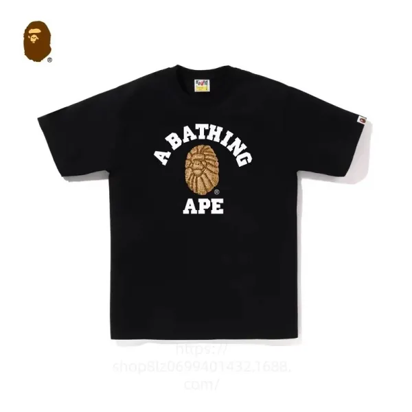 A Bathing Ape Arch Logo Embroidered Black T-Shirt - 1