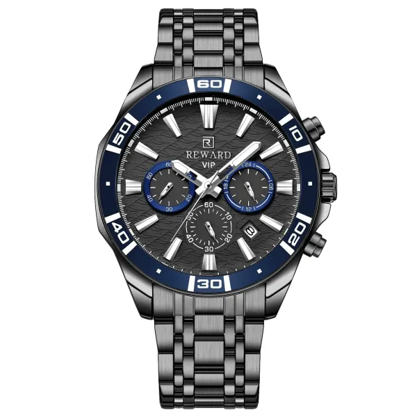 Design Reward VIP Chronograph Black and Blue Steel Watch Watches - 1