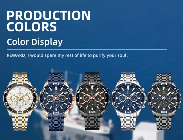 Design Reward VIP Chronograph Black and Blue Steel Watch Watches - 7