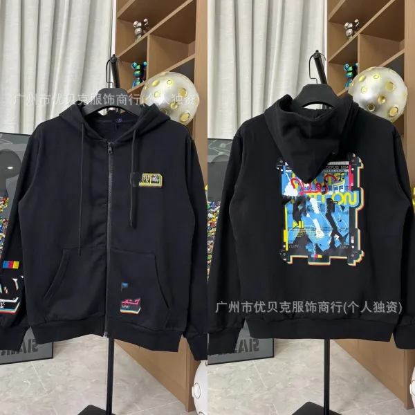 Design Graphic Print Zip-Up Hoodie Black - 1