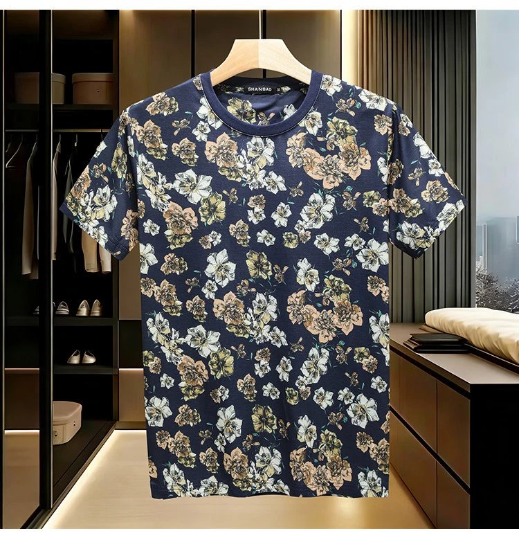 Design Shanbao Floral Print Black T-Shirt Tops.t Shirts - 8