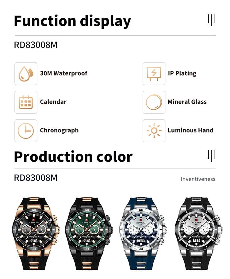 Design Reward VIP Chronograph Blue Silicone Strap Watch Watches - 4