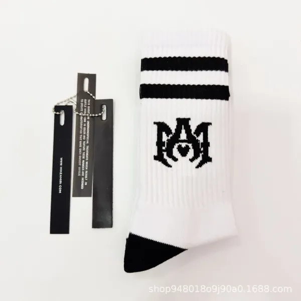 Amiri Logo Stripe Socks White / Black - 1