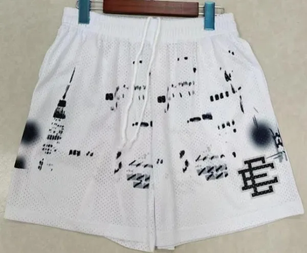 Design Mesh Shorts with Abstract City Print White Shorts - 1