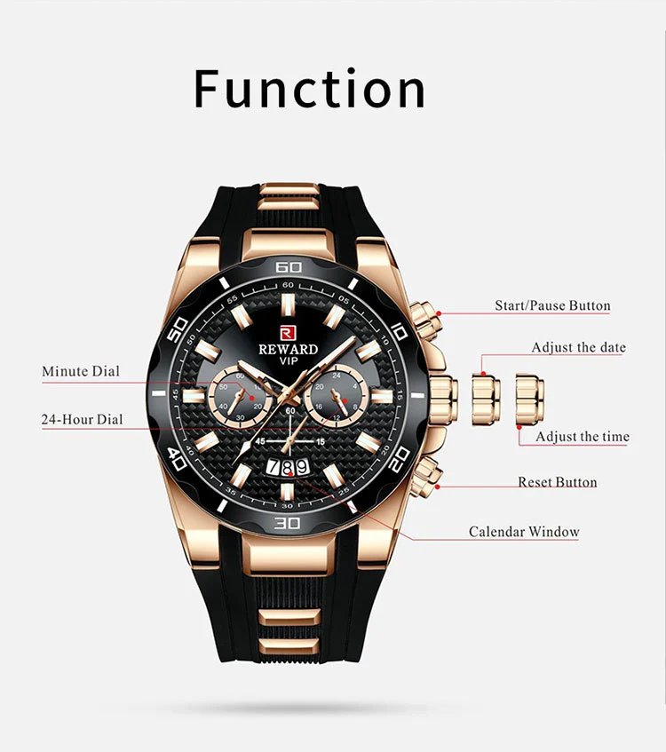 Design Reward VIP Chronograph Blue Silicone Strap Watch Watches - 11