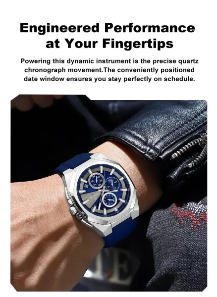 Design Reward VIP Chronograph Blue Silicone Strap Watch Watches - 5