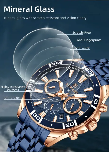 Design Reward VIP Chronograph Black and Blue Steel Watch Watches - 11