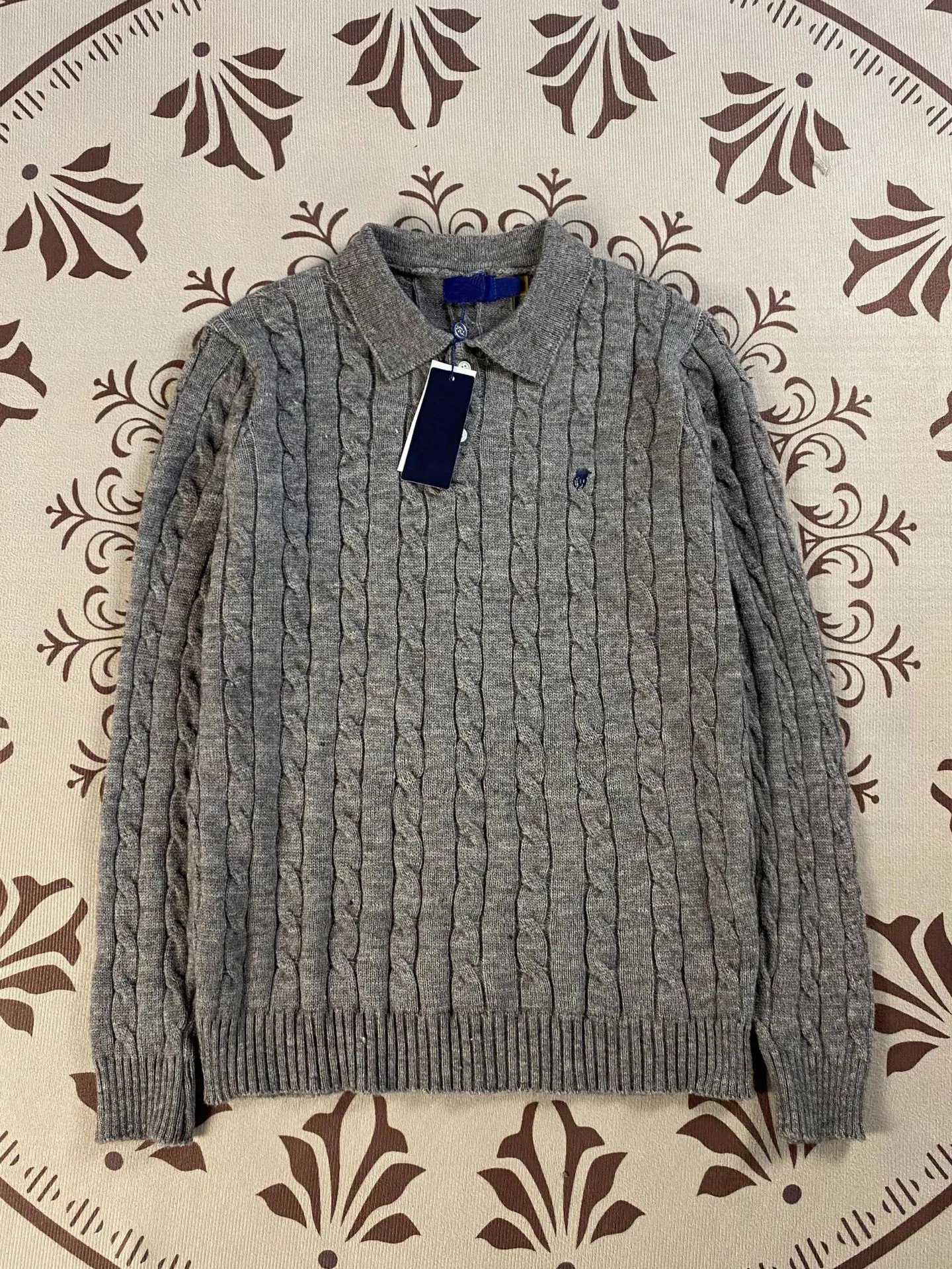 Polo Ralph Lauren Cable Knit Collared Sweater Gray - 3