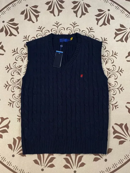 Polo Ralph Lauren Cable Knit V-Neck Vest White Gray Navy Vest Top - 3