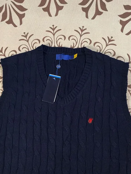 Polo Ralph Lauren Cable Knit V-Neck Vest White Gray Navy Vest Top - 4