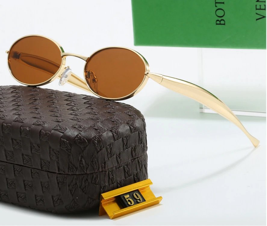 Bottega Veneta Oval Sunglasses Gold Frame Amber Lens