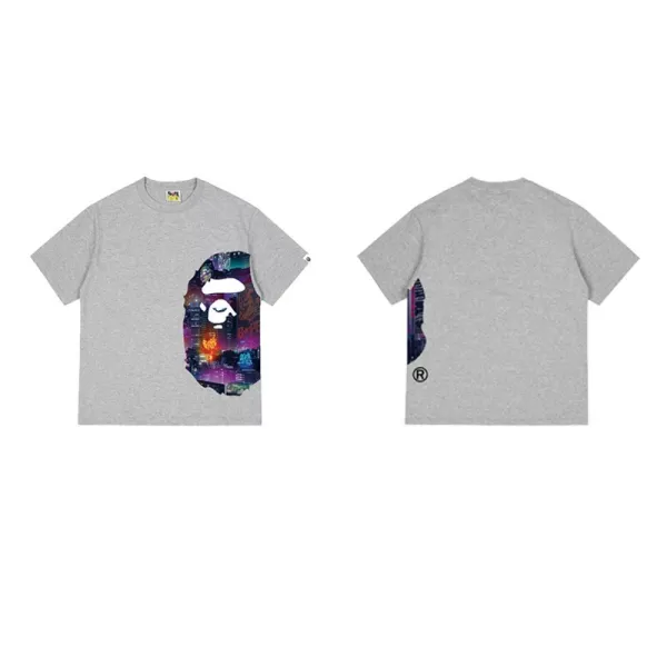 A Bathing Ape Cityscape Ape Head Graphic T-Shirt Gray - 1