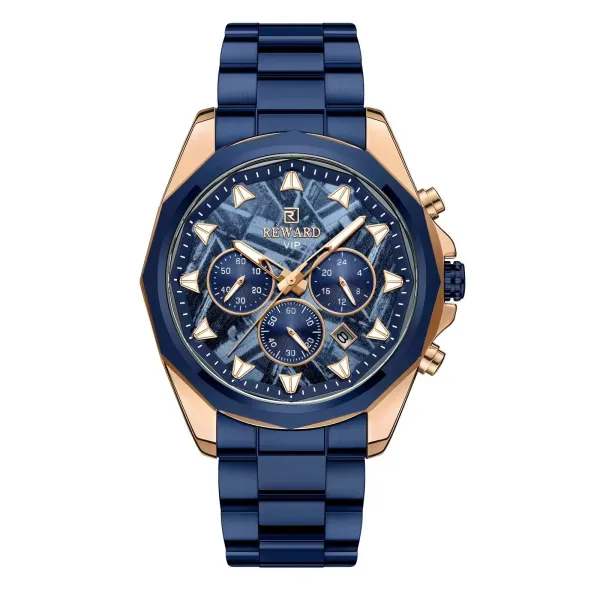 Design Reward VIP Chronograph Navy Blue and Rose Gold Watch Watches - 1
