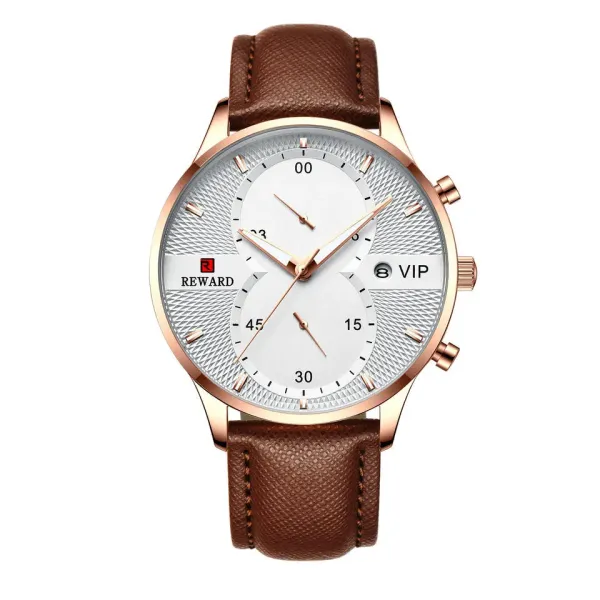 Design Reward VIP Chronograph Rose Gold Brown Leather Watch Watches - 1