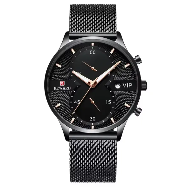 Design Reward VIP Chronograph Black Mesh Strap Watch Watches - 1