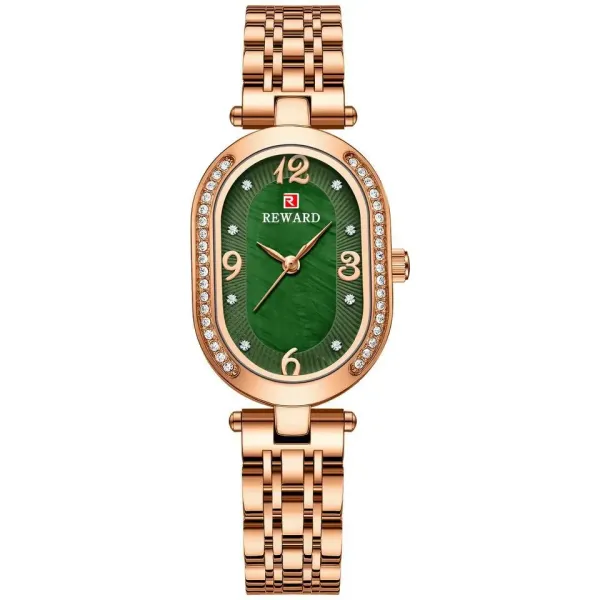 Design Reward Oval Green Dial Rose Gold Watch Watches - 1