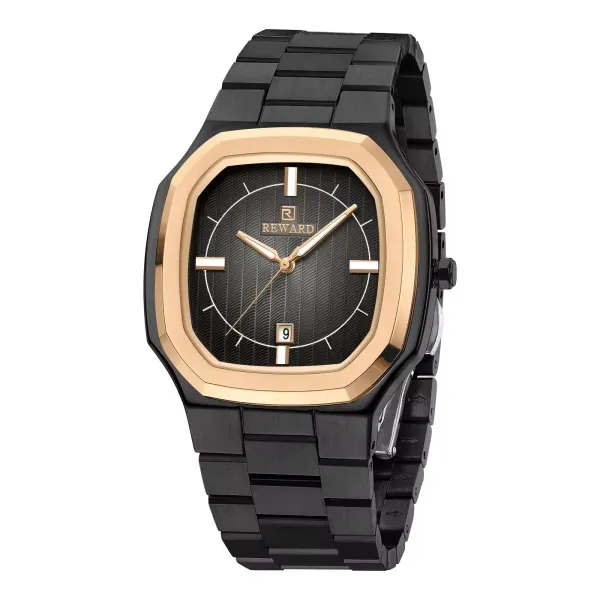 Design Reward Octagon Black and Rose Gold Quartz Watch Watches - 1