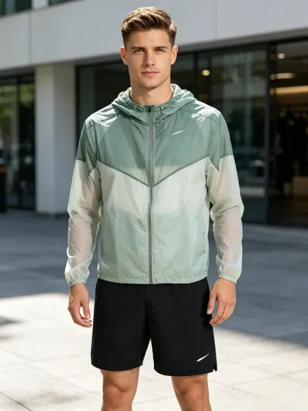 Nike Windrunner Hooded Jacket White + Black Shorts Windbreaker - 5