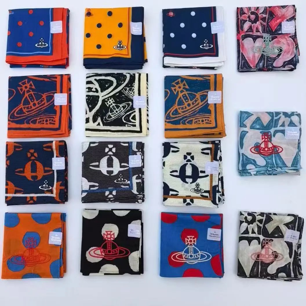 Vivienne Westwood Orb Print Silk Scarf Navy Orange Scarves - 2