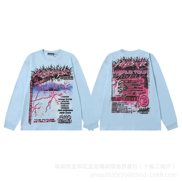 Hellstar Brainwashed World Tour 3005 Long Sleeve T-Shirt Light Blue - 1