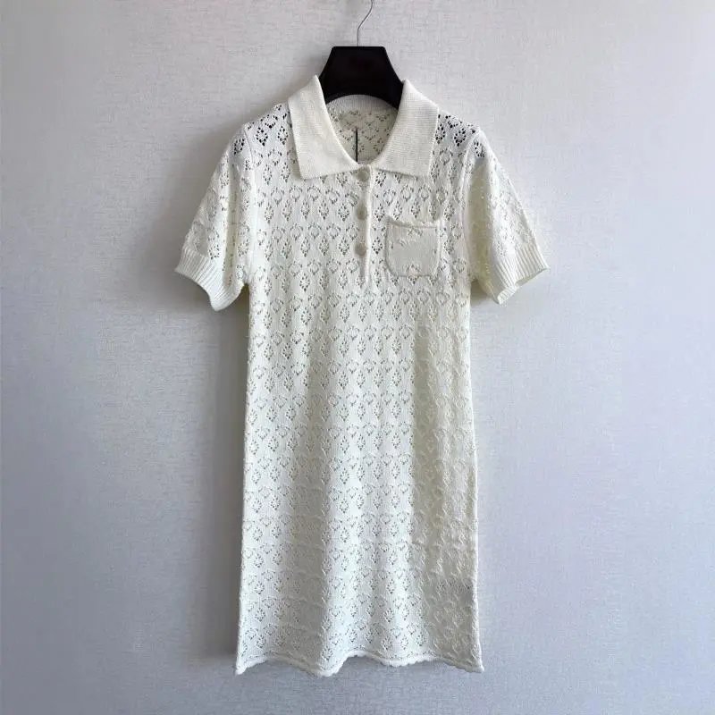Design Knit Polo Dress White