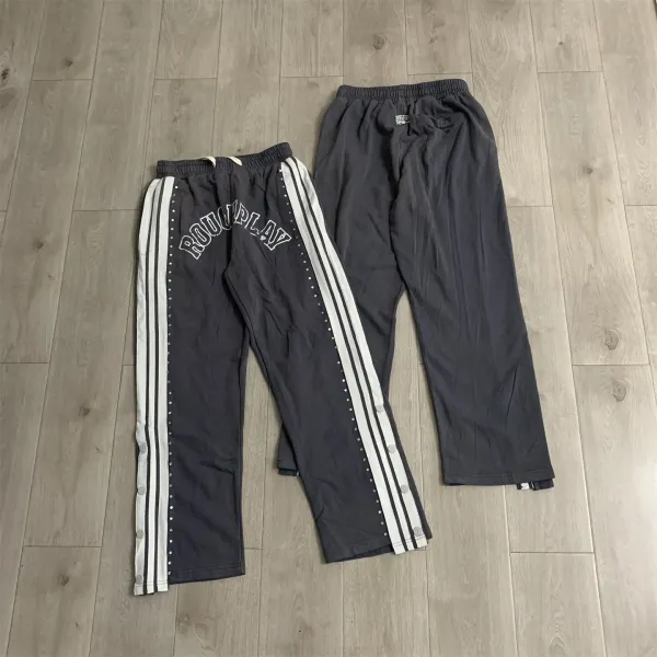 Design Roujplay Track Pants Gray with White Stripes and Studs Sweatpants - 1