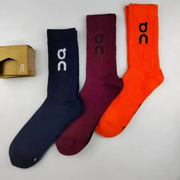 On Running Logo Socks Navy Maroon Orange Socks - 1