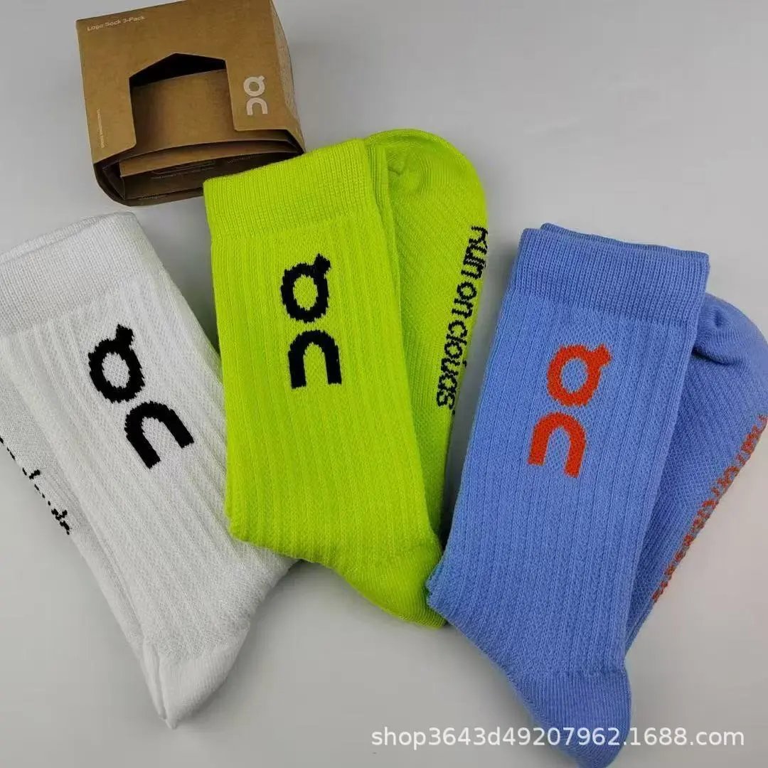 On Running Logo Socks White / Neon Green / Blue Socks - 7