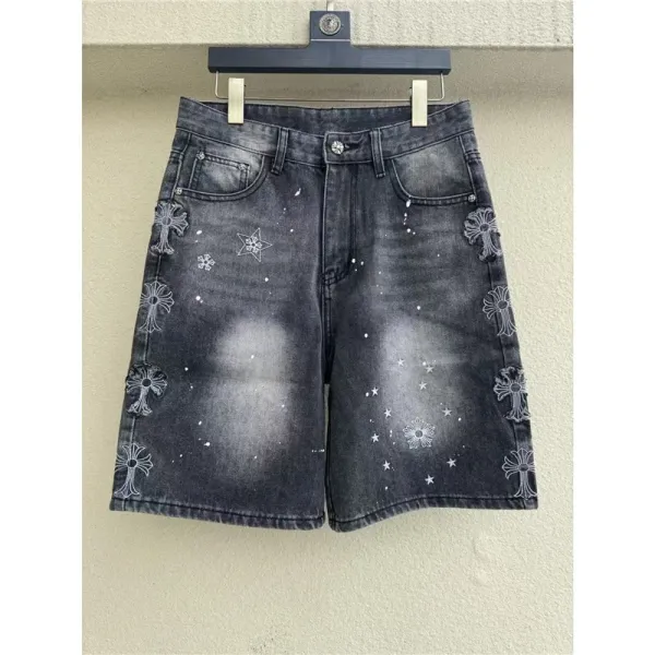 Chrome Hearts Star & Cross Embroidered Denim Shorts Black - 1