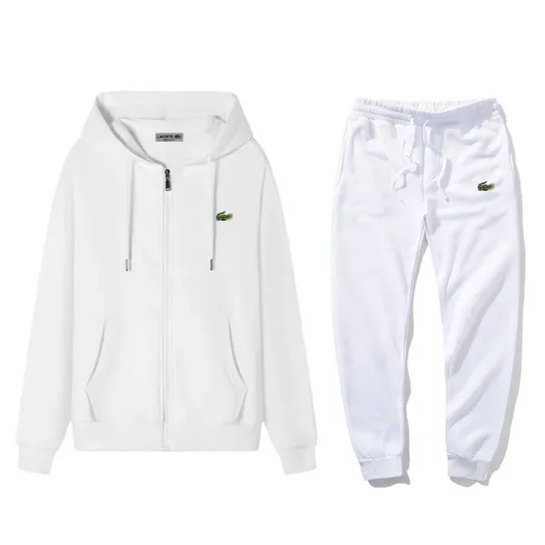 Lacoste Zip-Up Hoodie and Sweatpants Set White Tracksuit - 1
