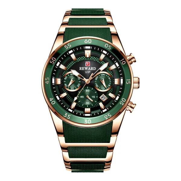 Design Reward VIP Chronograph Green Rose Gold Watch Watches - 1