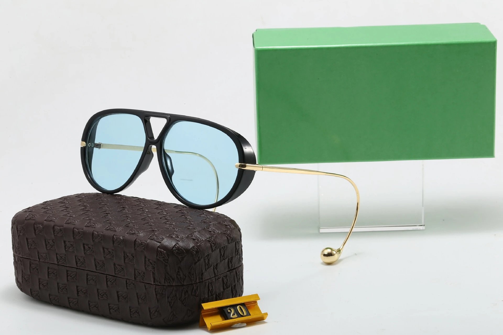 Design Aviator-Style Sunglasses with Blue Lens and Gold-Tone Temples