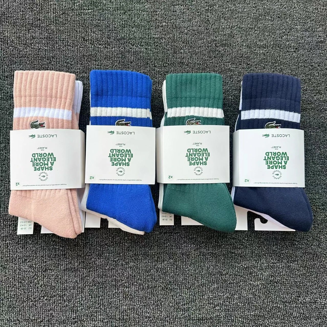 Lacoste Sport Stripe Crew Socks Green and White - 2