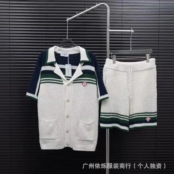 Casablanca Knit Cardigan and Shorts Set White with Red-Green Trim - 11