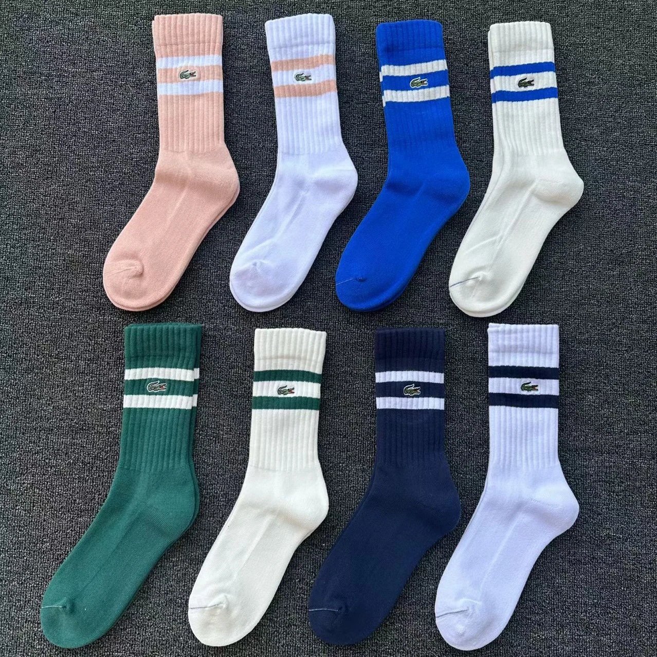 Lacoste Sport Stripe Crew Socks Green and White - 3