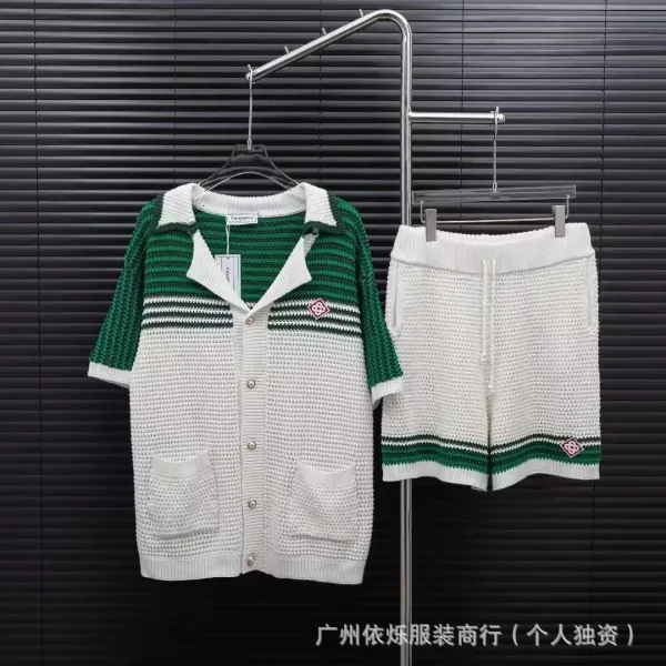Casablanca Knit Cardigan and Shorts Set White with Red-Green Trim - 10