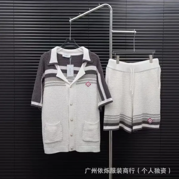 Casablanca Knit Cardigan and Shorts Set White with Red-Green Trim - 12