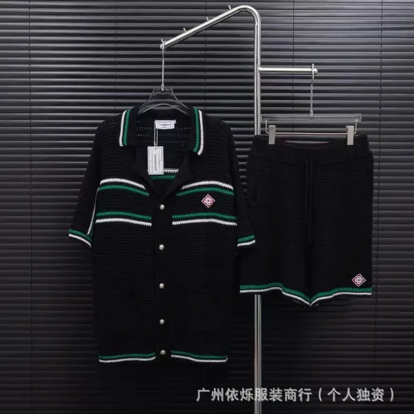 Casablanca Knit Cardigan and Shorts Set White with Red-Green Trim - 17