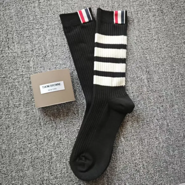 Thom Browne Four-Bar Stripe Ribbed Socks Black - 1