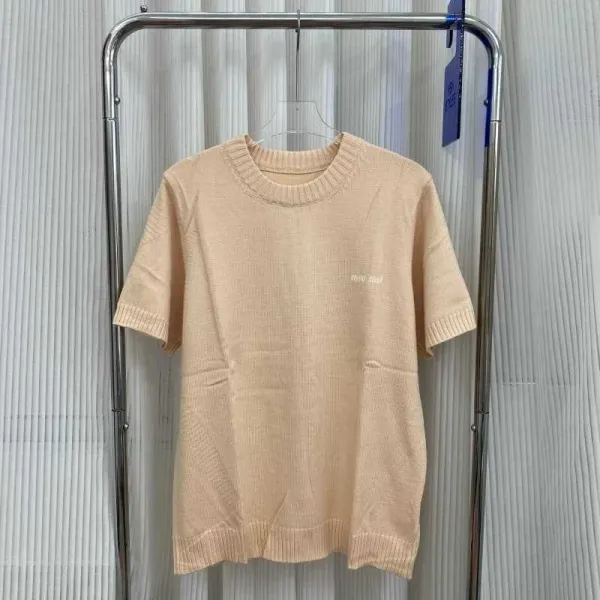 Miu Miu Knit Short-Sleeve Top Beige Sweater - 1