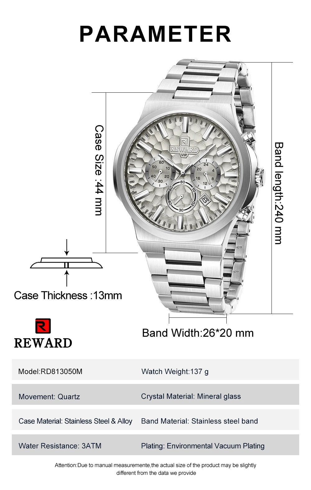 Design Reward VIP Chronograph Black Stainless Steel Watch Watches - 7