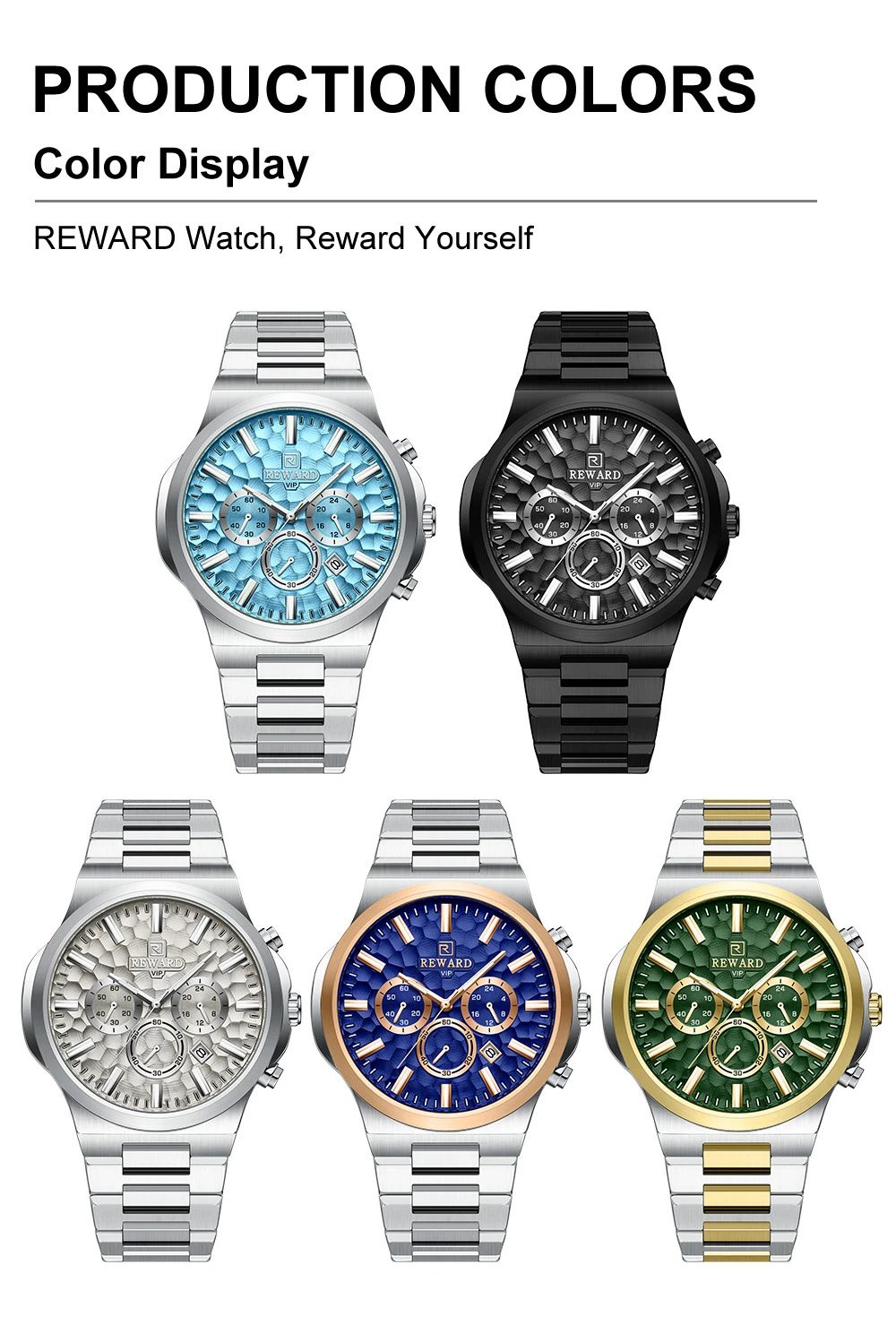 Design Reward VIP Chronograph Black Stainless Steel Watch Watches - 12
