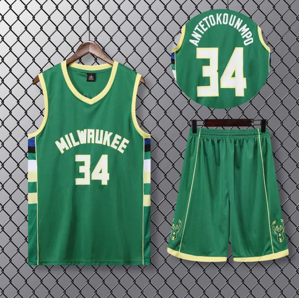 Design Milwaukee Bucks Giannis Antetokounmpo #34 Green Jersey Set Sets - 1