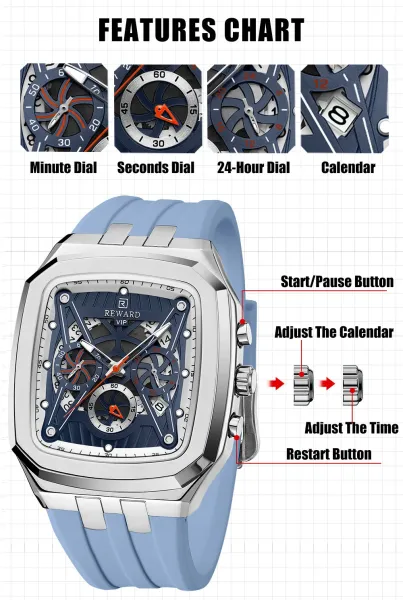 Design Reward VIP Chronograph Burgundy and Black Mechanical Watch Watches - 6