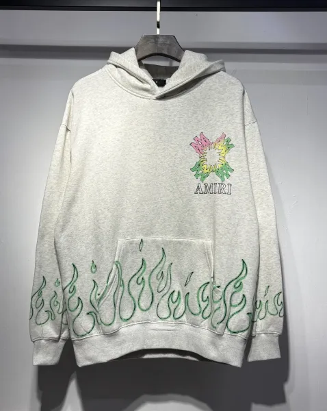 Amiri Flame Embroidered Hoodie Gray - 1