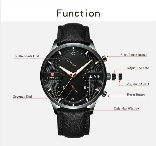 Design Reward VIP Chronograph Rose Gold Brown Leather Watch Watches - 7