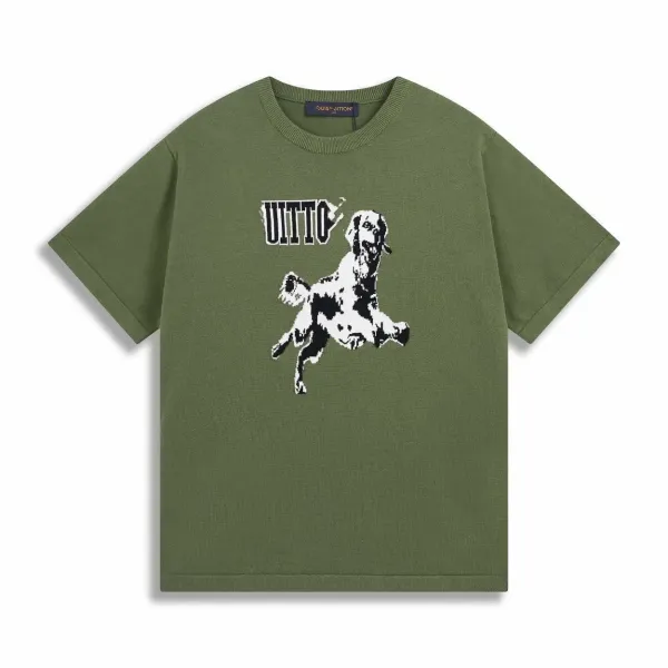 Louis Vuitton Uitto Dog Print Knit T-Shirt Olive Green - 1